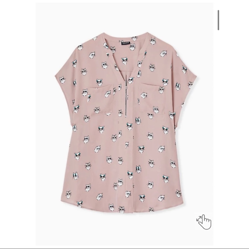 Torrid Cat Print Georgette Zip Front Dolman Blouse Size 4